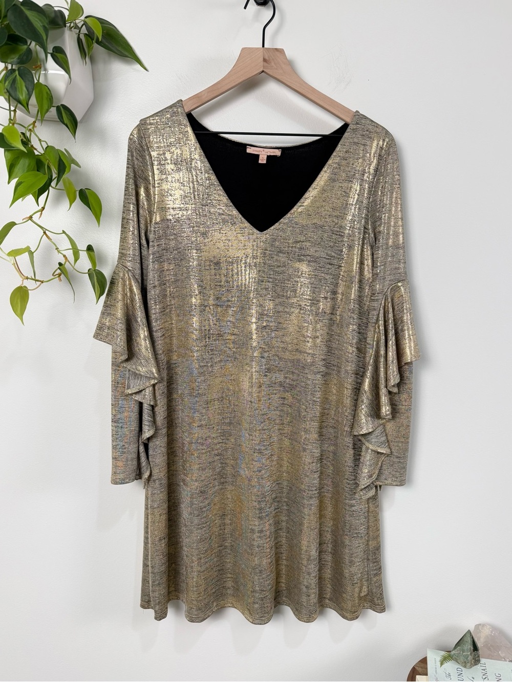 Gibson Latimer Gold Shimmer Ruffle Tunic Dress Metallic Luxe Cocktail Party M